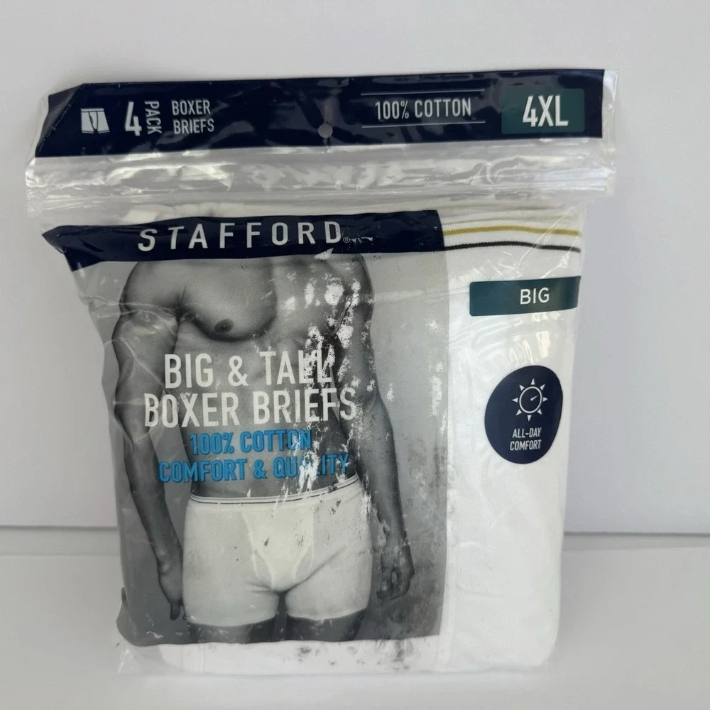 Stafford 4-Pack Men's Big & Tall Cotton‎ Boxer Brief White - BIG